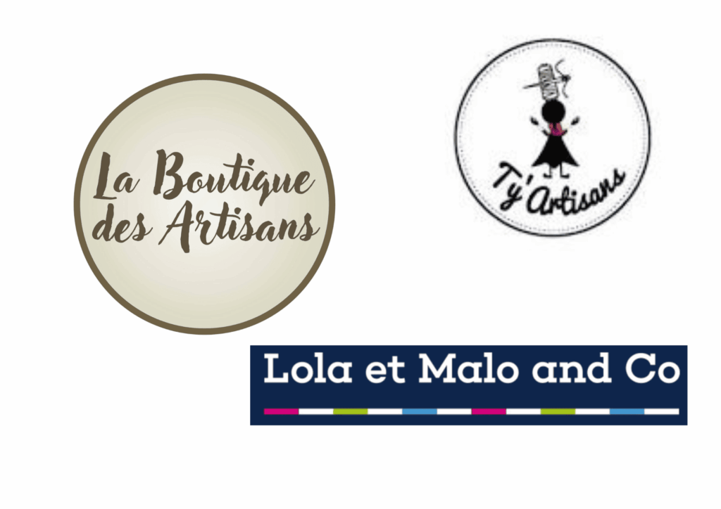 Logos des boutiques partenaires d'AnneFicelle : La Boutique des Artisans, Ty'Artisans et Lola et Malo and Co.